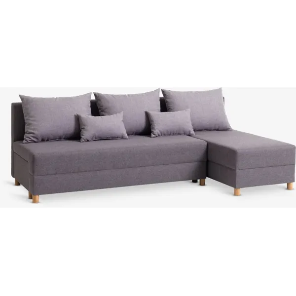 Sovesofa m/sjeselong HAMPEN grå stoff/eikefarget
