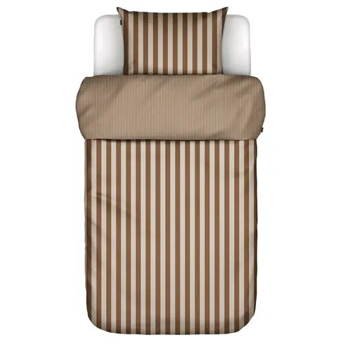 Marc O'Polo Classic Stripe sengetøy i enzymvasket bomullspercale, Toffee Brown