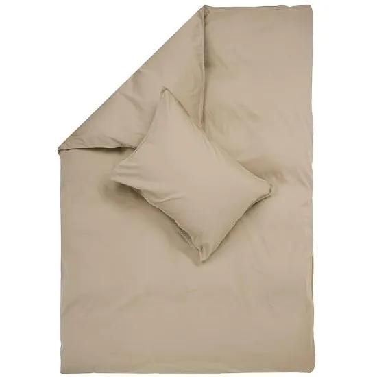 Beige Maison satengsengesett i stenvasket bomullssateng med jeanssøm