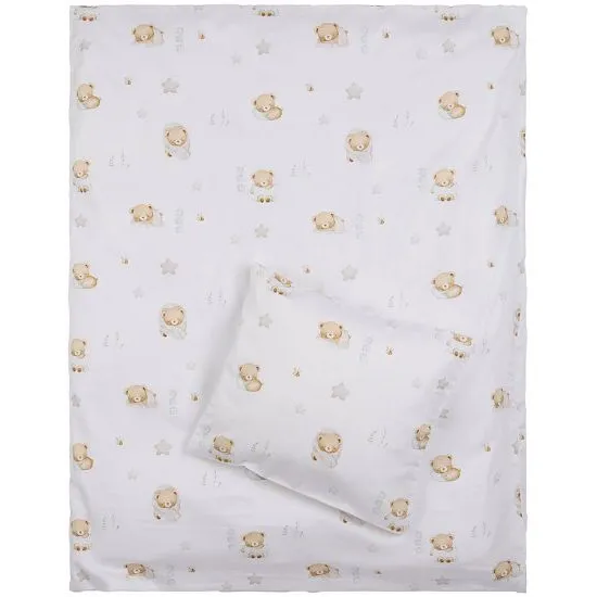 Princess Nils bambus satengsengesett 100x140 med bamsemønster