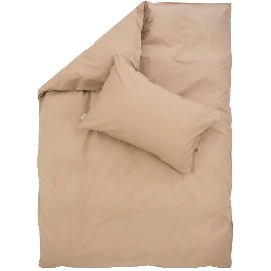 Beige Plain cotton sengesett i enzymvasket bomull med jeanssøm