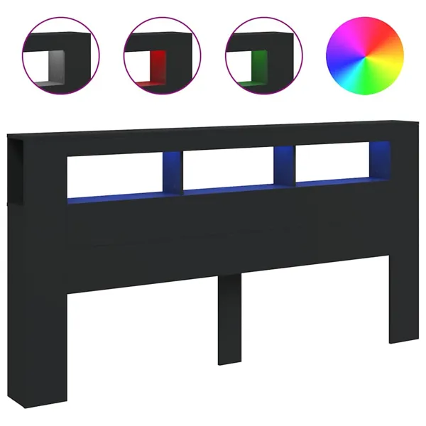vidaXL sengegavl med LED svart 200 cm