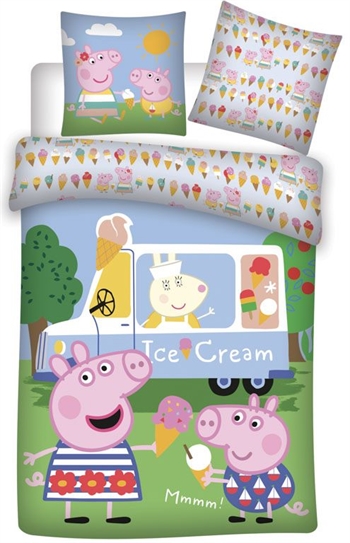 Gurli gris junior sengetøy – 100×140 cm – Gurli og Gustav Gris – Iskrem – 100% bomull