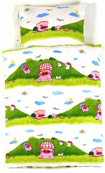 Junior sengetøy – 100×140 cm – Liten rosa gris – 100% bomull – Essenza