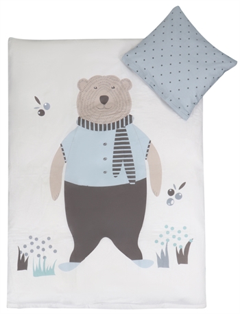 Junior sengetøy – 100×140 cm med bamse – Bjørn lyseblå – 2 i 1 design – 100% bomull