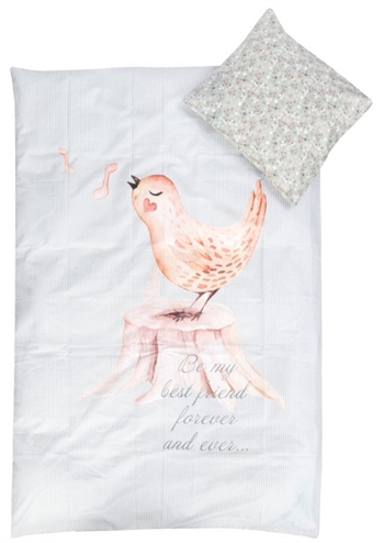 Juniorsengetøy – 100×140 cm – Lyseblått sengesett for juniorer med sangfugl – 2 i 1 design – 100% bomull