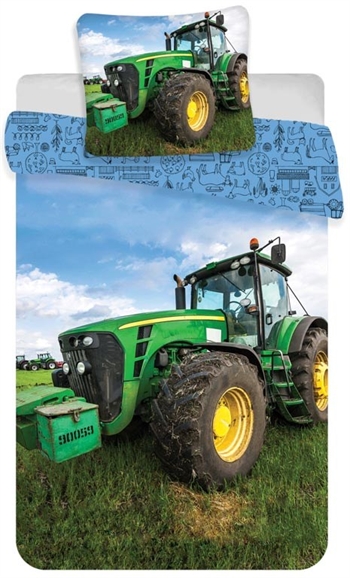 Sengesett barn – Grønn traktor – 100×140 cm – 100% bomull