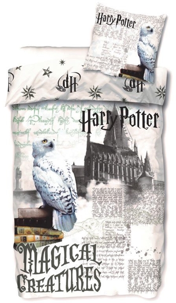 Harry Potter sengetøy – 140×200 cm – Harry Potter sengesett – Hogwarts og uglen Hedwig – 2 i 1 design – 100% bomull