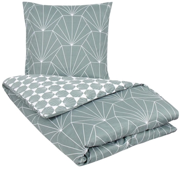 Sateng sengesett – 140×200 cm –  Hexagon grønn – 100% Bomullssateng