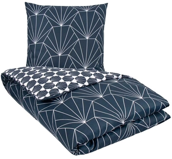 Sateng sengesett – 140×200 cm –  Hexagon mørk blå – 100% Bomullssateng