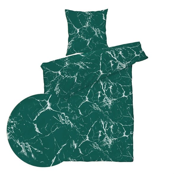 Sengesett 200×200/2x60x63 cm – Marmor grønn – bomullssateng