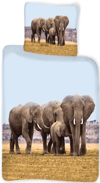 Sengetøy – 140×200 cm – Sengetøy med dyr – sengesett med elefant – 100% bomull