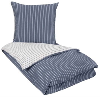 Sengetøy dobbeldyne – 200×220 cm – Krepp Sengetøy – Blå og hvit – Striper – By Night sengesett